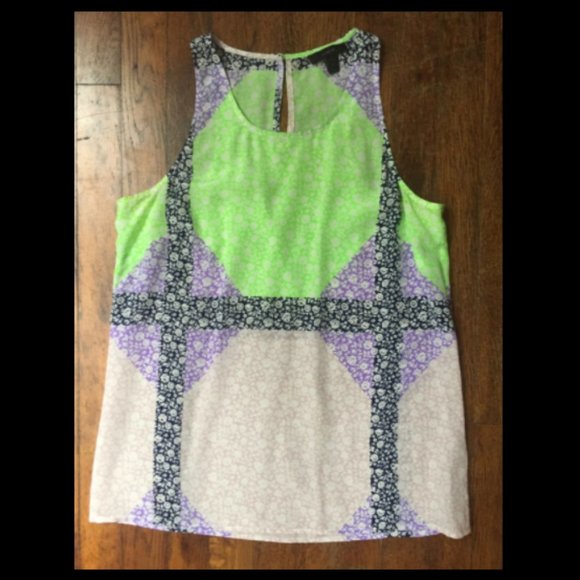 J. Crew 100% Silk Floral Colorblock Print Top - Picture 4 of 9